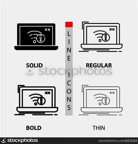 connection, error, internet, lost, internet Icon in Thin, Regular, Bold Line and Glyph Style. Vector illustration. Vector EPS10 Abstract Template background