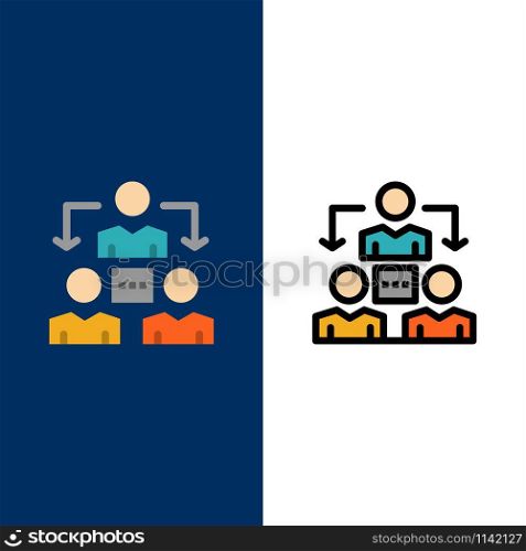 Connection, Meeting, Office, Communication Icons. Flat and Line Filled Icon Set Vector Blue Background