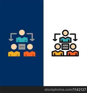 Connection, Meeting, Office, Communication Icons. Flat and Line Filled Icon Set Vector Blue Background