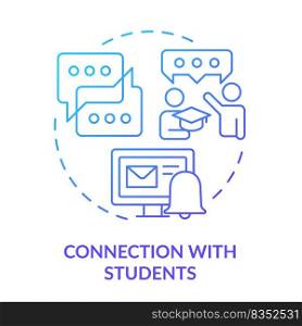 Connection with students blue gradient concept icon. Contact to ask question. Learning environment abstract idea thin line illustration. Isolated outline drawing. Myriad Pro-Bold fonts used. Connection with students blue gradient concept icon