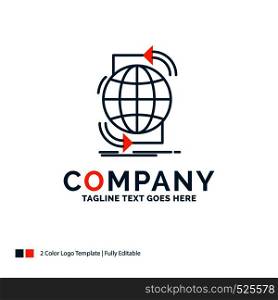 Connectivity, global, internet, network, web Logo Design. Blue and Orange Brand Name Design. Place for Tagline. Business Logo template.