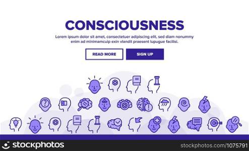 Consciousness Landing Web Page Header Banner Template Vector. Human Silhouette With Light Bulb And Leaves And Question Mark Consciousness Illustration. Consciousness Landing Header Vector