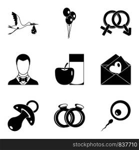 Consequences of sex icons set. Simple set of 9 consequences of sex vector icons for web isolated on white background. Consequences of sex icons set, simple style