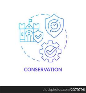 Conservation blue gradient concept icon. Protection program. Heritage objects preservation type abstract idea thin line illustration. Isolated outline drawing. Myriad Pro-Bold font used. Conservation blue gradient concept icon