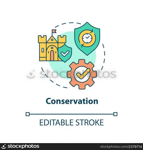 Conservation concept icon. Protection program. Heritage objects preservation type abstract idea thin line illustration. Isolated outline drawing. Editable stroke. Arial, Myriad Pro-Bold fonts used. Conservation concept icon