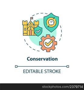 Conservation concept icon. Protection program. Heritage objects preservation type abstract idea thin line illustration. Isolated outline drawing. Editable stroke. Arial, Myriad Pro-Bold fonts used. Conservation concept icon