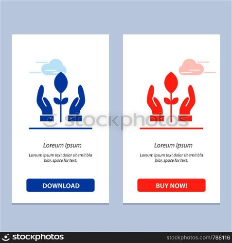 Conservation, Plant, Hand, Energy Blue and Red Download and Buy Now web Widget Card Template