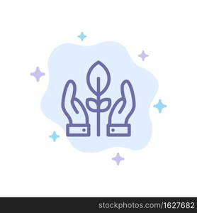 Conservation, Plant, Hand, Energy Blue Icon on Abstract Cloud Background