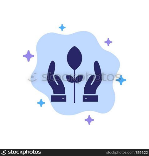 Conservation, Plant, Hand, Energy Blue Icon on Abstract Cloud Background