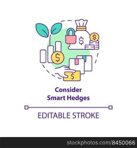 Consider smart hedges concept icon. Dealing with inflation in business abstract idea thin line illustration. Isolated outline drawing. Editable stroke. Arial, Myriad Pro-Bold fonts used. Consider smart hedges concept icon