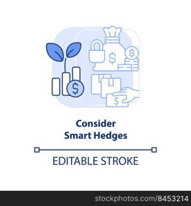 Consider smart hedges light blue concept icon. Dealing with inflation in business abstract idea thin line illustration. Isolated outline drawing. Editable stroke. Arial, Myriad Pro-Bold fonts used. Consider smart hedges light blue concept icon