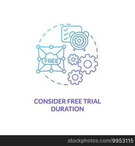 Considering free trial duration concept icon. SaaS trial marketing idea thin line illustration. Influencing buying decision. Seven days duration. Vector isolated outline RGB color drawing. Considering free trial duration concept icon