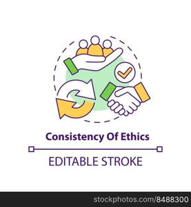 Consistency of ethics concept icon. Ethical banking abstract idea thin line illustration. Isolated outline drawing. Moral standards. Development. Editable stroke. Arial, Myriad Pro-Bold fonts used. Consistency of ethics concept icon