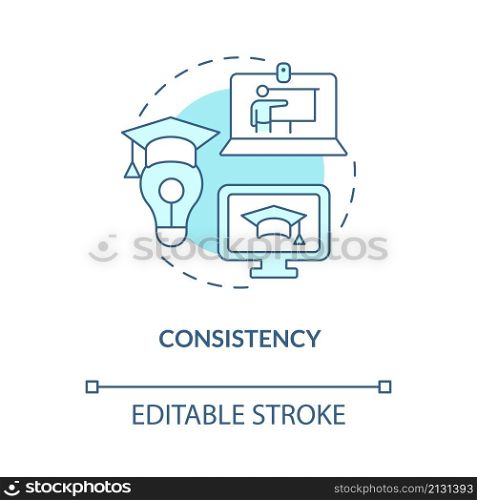 Consistency turquoise concept icon. Advantages of electronic learning abstract idea thin line illustration. Isolated outline drawing. Editable stroke. Roboto-Medium, Myriad Pro-Bold fonts used. Consistency turquoise concept icon