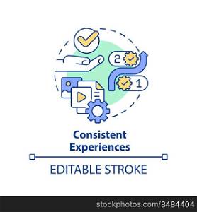 Consistent experiences concept icon. Customer service. Content design tip abstract idea thin line illustration. Isolated outline drawing. Editable stroke. Arial, Myriad Pro-Bold fonts used. Consistent experiences concept icon