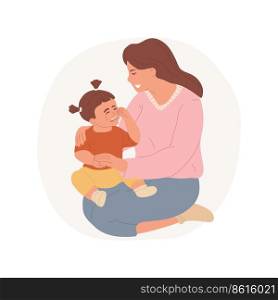 Consolation isolated cartoon vector illustration. Home upbringing, parent raising children, mom comforting crying child, kid consolation, help to deal with emotions, family life vector cartoon.. Consolation isolated cartoon vector illustration.