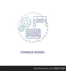 Console design concept icon. Control room ergonomics idea thin line illustration. Body postures, movement and visual comfort. Interacting with computers. Vector isolated outline RGB color drawing. Console design concept icon
