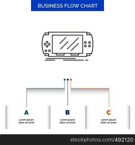 Console, device, game, gaming, psp Business Flow Chart Design with 3 Steps. Line Icon For Presentation Background Template Place for text. Vector EPS10 Abstract Template background