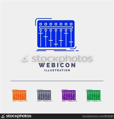 Console, dj, mixer, music, studio 5 Color Glyph Web Icon Template isolated on white. Vector illustration. Vector EPS10 Abstract Template background