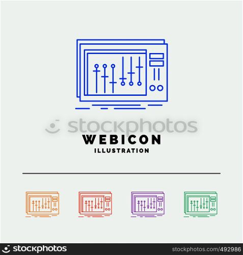 Console, dj, mixer, music, studio 5 Color Line Web Icon Template isolated on white. Vector illustration. Vector EPS10 Abstract Template background