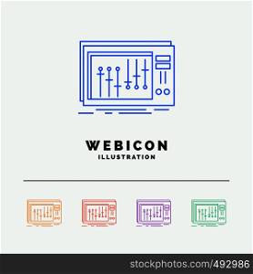 Console, dj, mixer, music, studio 5 Color Line Web Icon Template isolated on white. Vector illustration. Vector EPS10 Abstract Template background