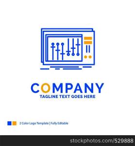 Console, dj, mixer, music, studio Blue Yellow Business Logo template. Creative Design Template Place for Tagline.