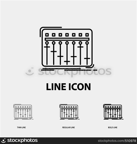 Console, dj, mixer, music, studio Icon in Thin, Regular and Bold Line Style. Vector illustration. Vector EPS10 Abstract Template background