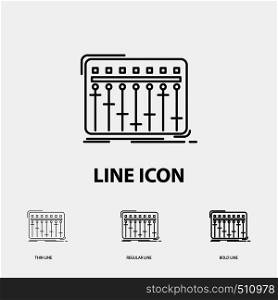 Console, dj, mixer, music, studio Icon in Thin, Regular and Bold Line Style. Vector illustration. Vector EPS10 Abstract Template background