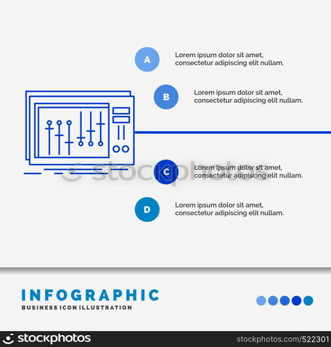 Console, dj, mixer, music, studio Infographics Template for Website and Presentation. Line Blue icon infographic style vector illustration. Vector EPS10 Abstract Template background