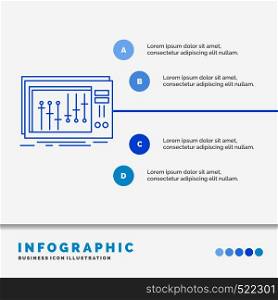 Console, dj, mixer, music, studio Infographics Template for Website and Presentation. Line Blue icon infographic style vector illustration. Vector EPS10 Abstract Template background