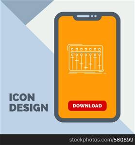 Console, dj, mixer, music, studio Line Icon in Mobile for Download Page. Vector EPS10 Abstract Template background