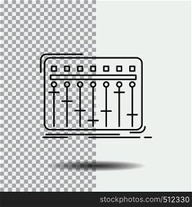 Console, dj, mixer, music, studio Line Icon on Transparent Background. Black Icon Vector Illustration. Vector EPS10 Abstract Template background