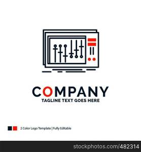Console, dj, mixer, music, studio Logo Design. Blue and Orange Brand Name Design. Place for Tagline. Business Logo template.