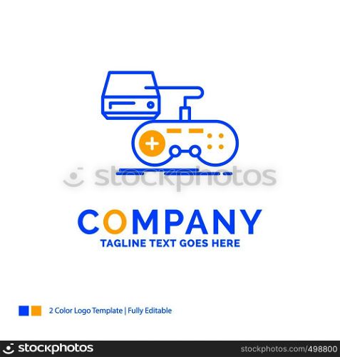 Console, game, gaming, playstation, play Blue Yellow Business Logo template. Creative Design Template Place for Tagline.