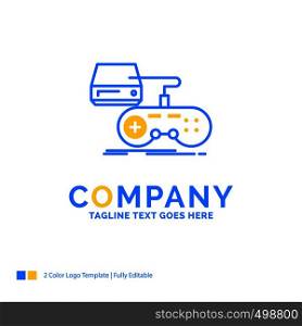 Console, game, gaming, playstation, play Blue Yellow Business Logo template. Creative Design Template Place for Tagline.