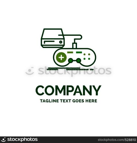 Console, game, gaming, playstation, play Flat Business Logo template. Creative Green Brand Name Design.