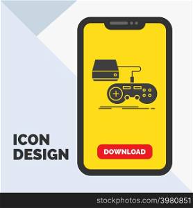 Console, game, gaming, playstation, play Glyph Icon in Mobile for Download Page. Yellow Background