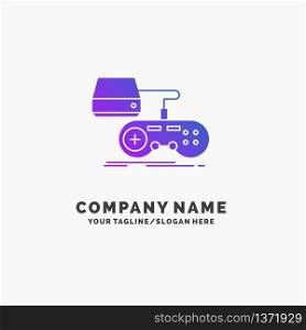Console, game, gaming, playstation, play Purple Business Logo Template. Place for Tagline.. Vector EPS10 Abstract Template background