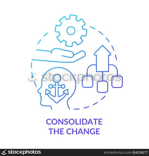 Consolidate change blue gradient concept icon. Adopting new identity. Adaptation to complex change abstract idea thin line illustration. Isolated outline drawing. Myriad Pro-Bold fonts used. Consolidate change blue gradient concept icon