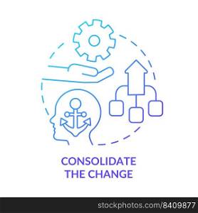 Consolidate change blue gradient concept icon. Adopting new identity. Adaptation to complex change abstract idea thin line illustration. Isolated outline drawing. Myriad Pro-Bold fonts used. Consolidate change blue gradient concept icon