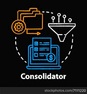 Consolidator chalk concept icon. Billing idea. Combining orders. Debt consolidation. E-commerce. Financial service. Vector isolated chalkboard illustration