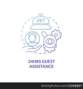 Constant guest assistance blue gradient concept icon. Real estate management in hotels abstract idea thin line illustration. Isolated outline drawing. Roboto-Medium, Myriad Pro-Bold fonts used. Constant guest assistance blue gradient concept icon