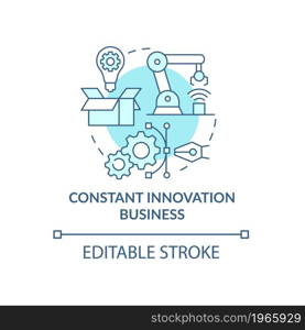 Constant innovation business blue concept icon. Technological development of startup. Improving company abstract idea thin line illustration. Vector isolated outline color drawing. Editable stroke. Constant innovation business blue concept icon