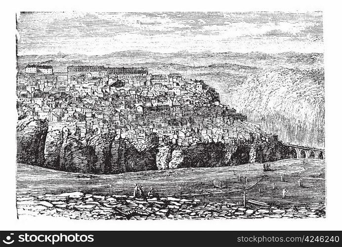Constantine, in Algeria, during the 1890s, vintage engraving. Old engraved illustration of Constantine.