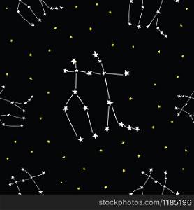 Constellations stars seamless pattern, horoscope, decoration. Suitable for children, kids, babies. Astrological signs on background. Symbols of astrology for print or web.