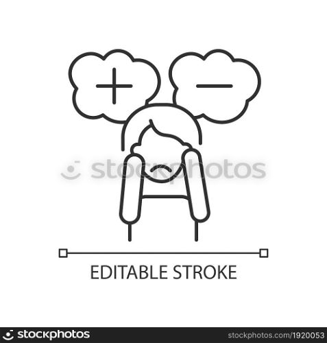 Consternation and perplexity linear icon. Mental disorder symptom. Psychological problem. Thin line customizable illustration. Contour symbol. Vector isolated outline drawing. Editable stroke. Consternation and perplexity linear icon