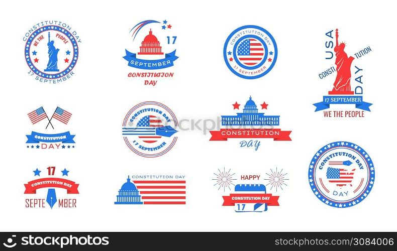 Constitution Day in United States is celebrated in September 17. Patriotic banner, poster, vector. Citizenship Day in north America. Colors of USA flag. Constitution Day in United States is celebrated in September 17. Patriotic banner, poster, vector. Citizenship Day in north America. Colors of USA flag on the illustration set.