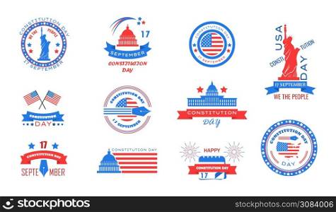 Constitution Day in United States is celebrated in September 17. Patriotic banner, poster, vector. Citizenship Day in north America. Colors of USA flag. Constitution Day in United States is celebrated in September 17. Patriotic banner, poster, vector. Citizenship Day in north America. Colors of USA flag on the illustration set.