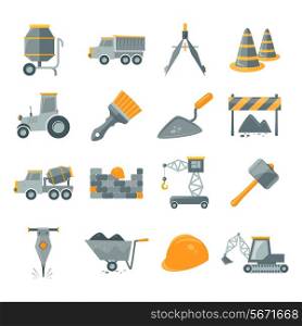 Construction and building equipment icons set isolated vector illustration