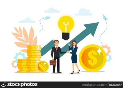 Construction and the cultivation of cash profits, career growth to success, flat color icons, business analysis. Vector illustration.